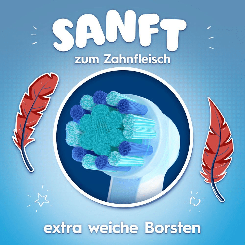 Abbildung eines Bürstenkopfs mit Feder-Symbolen, die die Sanftheit betonen.