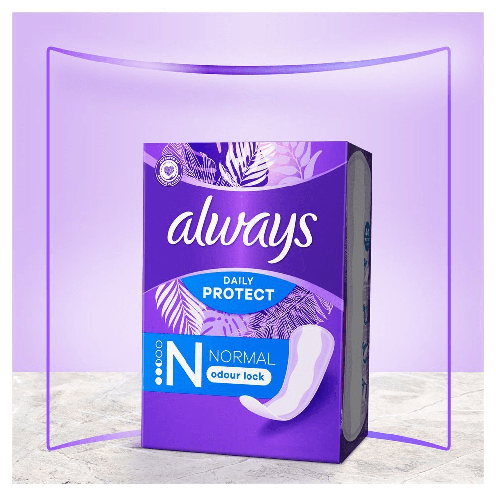 Always Daily Protect Slipeinlagen, N Normal, für zuverlässigen Schutz und schließt Gerüche ein.