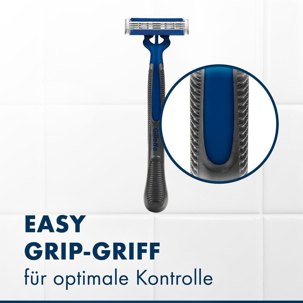 Der Gillette Rasierergriff mit Nahaufnahme zeigt das Design für optimale Kontrolle.