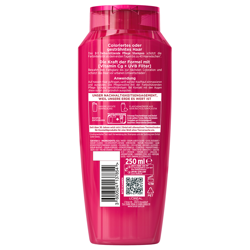 Bild: L'ORÉAL PARIS ELVITAL Color Glanz 2in1 Farbschutz Pflege Shampoo & Spülung 