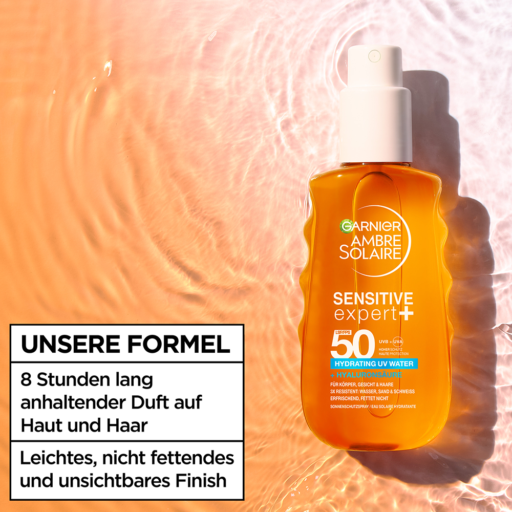 Bild: GARNIER AMBRE SOLAIRE Sensitive Expert + Hydrating UV Water LSF 50