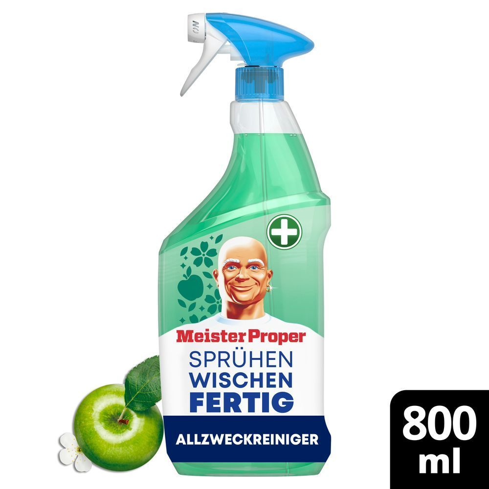 Meister Proper Allzweckreiniger, SPRÜHEN WISCHEN FERTIG, Apfelduft, 800-ml-Sprühflasche.