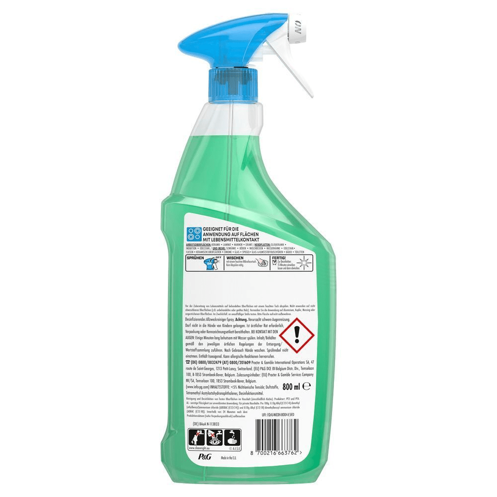 Meister Proper Allzweckreiniger, Rückseitenetikett mit Warnhinweisen, 800ml.