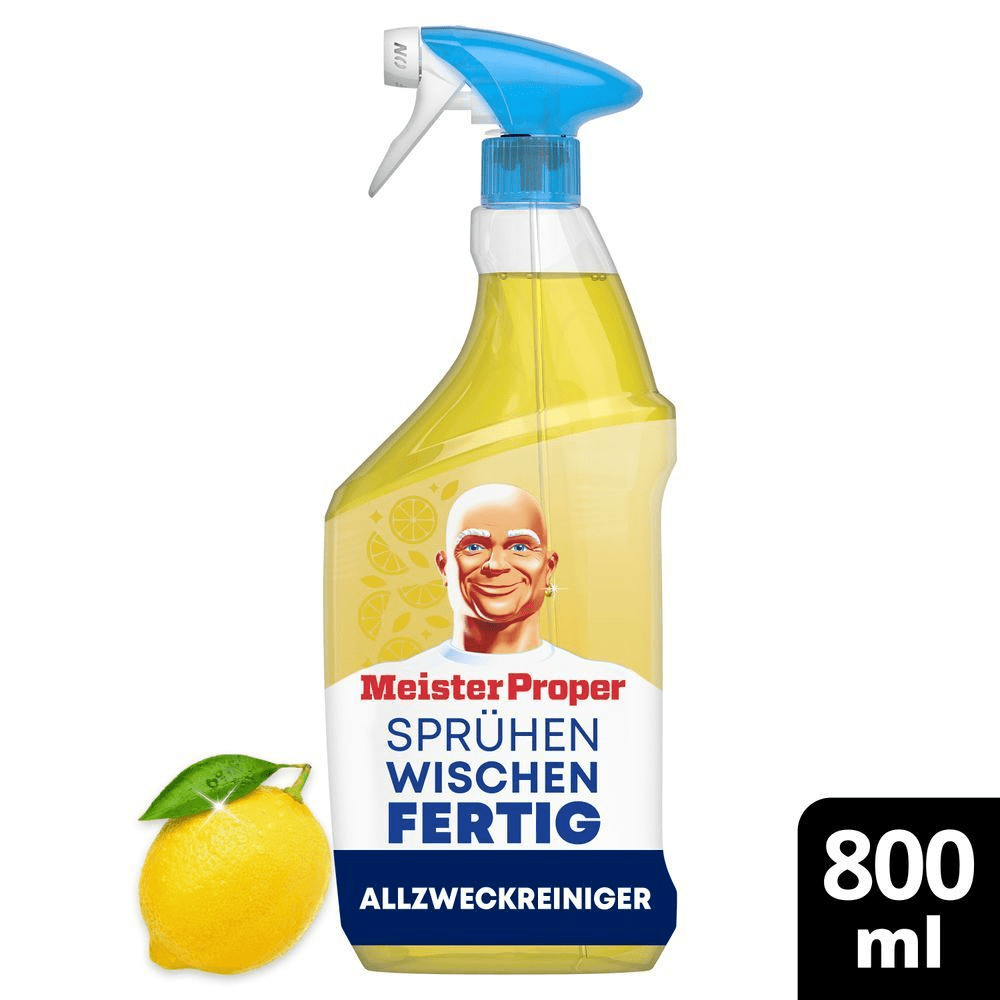 Meister Proper Allzweckreiniger, Zitronenduft, 800-ml-Sprühflasche.;[FR]Nettoyant multi-surfaces Mr. Propre, parfum citron, flacon pulvérisateur de 800 ml.;[IT]Detergente multiuso Mastro Lindo, profumo di limone, flacone da 800 ml.