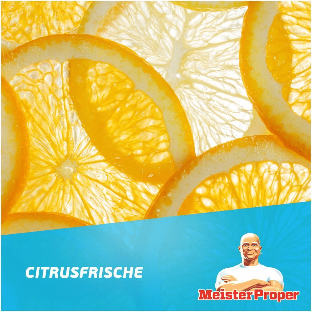 Meister Proper: Zitronenscheiben im Gegenlicht illustrieren die Citrusfrische des Produkts.