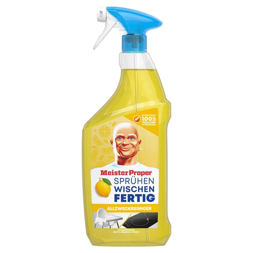 Meister Proper Sprühen-Wischen-Fertig Spray Allzweckreiniger Zitrusfrische 800ml.;[FR]Vaporisateur nettoyant multi-surfaces Mr. Propre, parfum citron.;[IT]flacone detergente spray multiuso Mastro Lindo, profumo di limone.