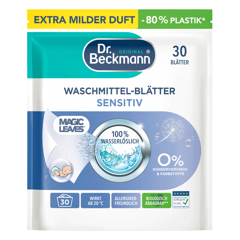 Bild: Dr. Beckmann Magic Leaves Waschmittel Blätter Sensitiv 