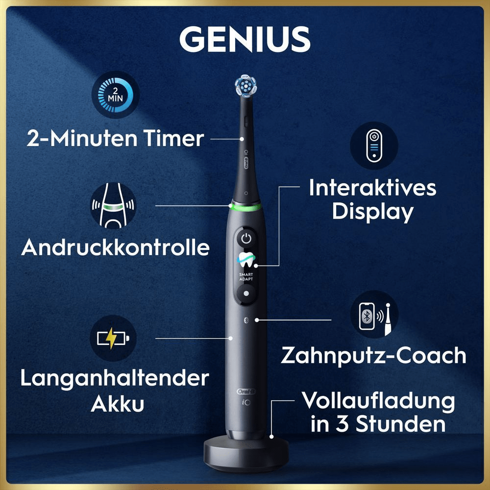 Elektrische Zahnbürste "GENIUS" mit Timer, Druckkontrolle, Akku und interaktivem Display.