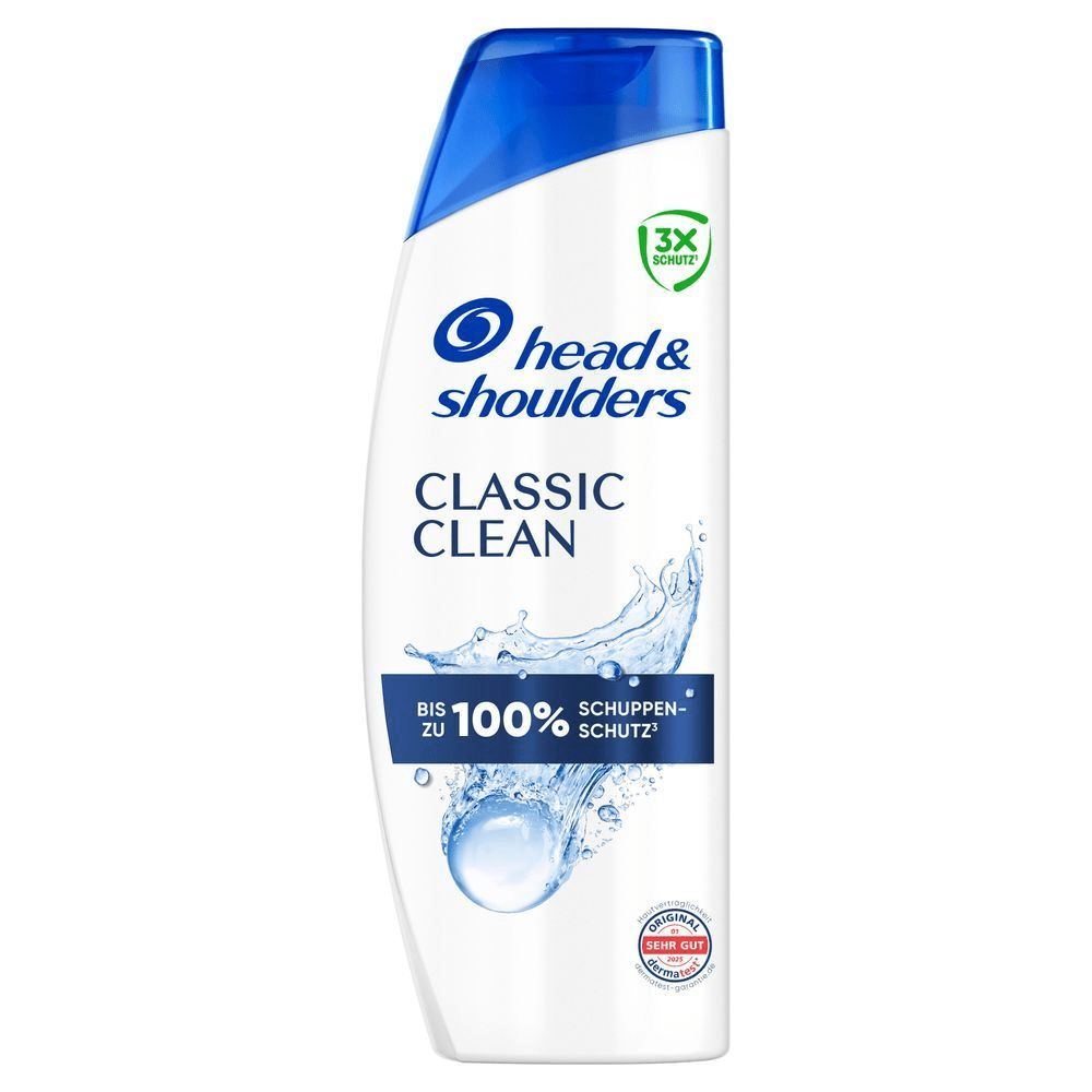 Head & Shoulders Classic Clean Anti-Schuppen Shampoo, beworben mit bis zu 100% Schuppen-Schutz.