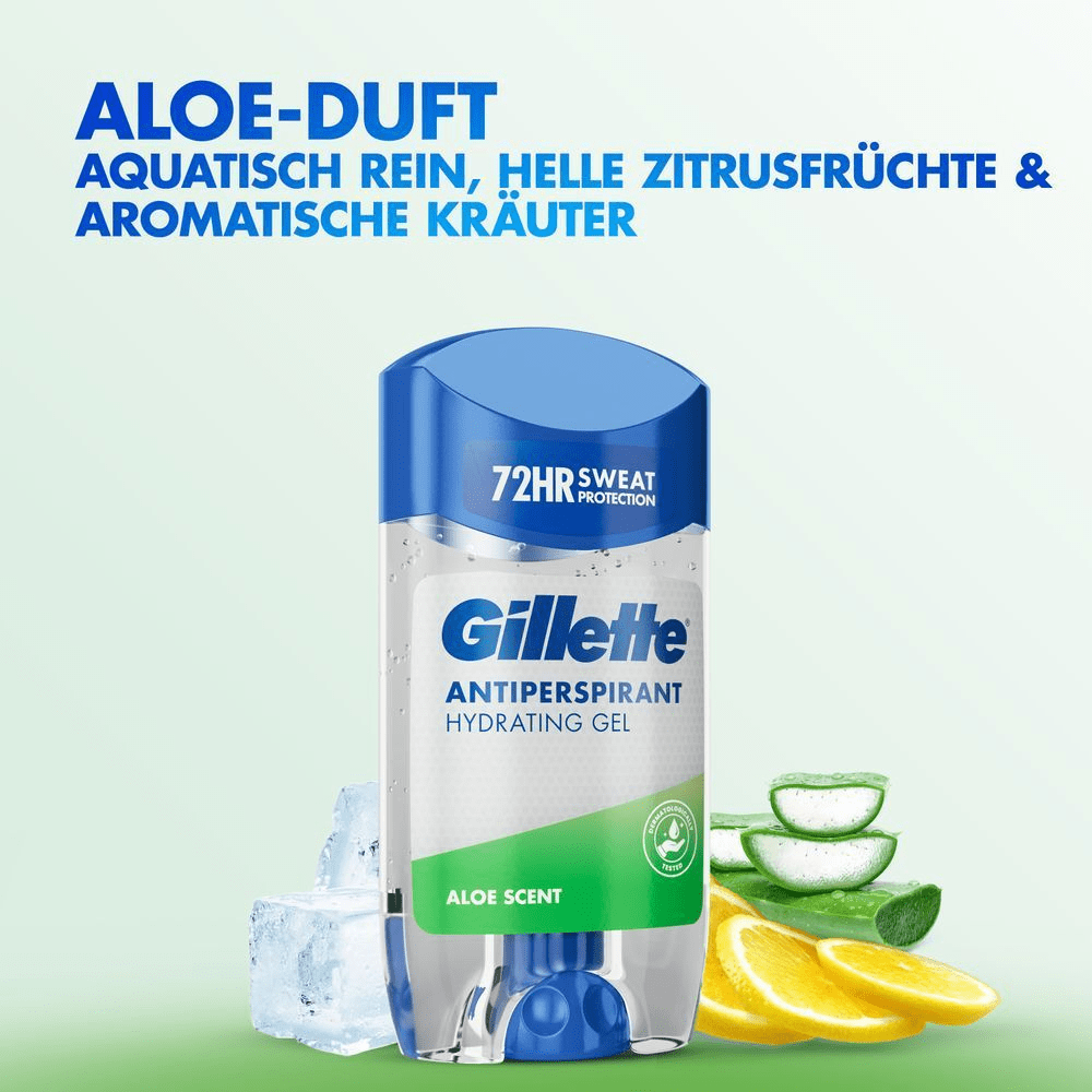 Gillette Antiperspirant Hydrating Gel, Aloe-Duft: aquatisch rein, Zitrus & Kräuter, 72h Schutz.