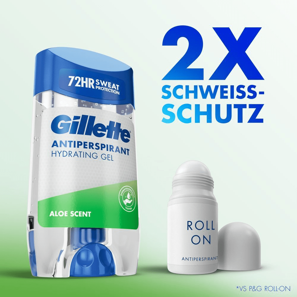 Gillette Antiperspirant Hydrating Gel mit 72h Schutz und 2X Schweiß-Schutz.
