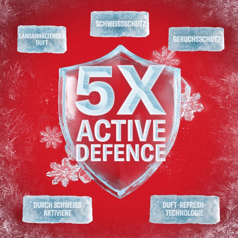 Old Spice 5X ACTIVE DEFENCE System mit 5 Schutz-Vorteilen gegen Schweiß & Geruch.
