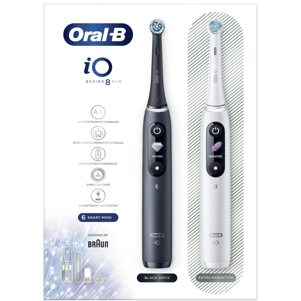 Bild: Oral-B iO 8 Duo Elektrische Zahnbürsten, Black Onyx/White Slabaster