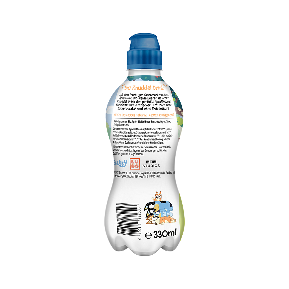 Bild: Pure & Fun Knuddel Drink Apfel und Heidelbeere mit Stillem Wasser 