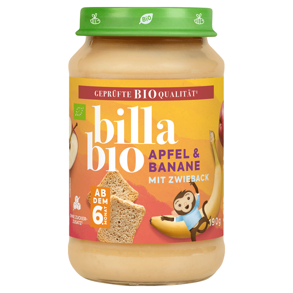 Bild: Billa Bio Apfel & Banane mit Zwieback