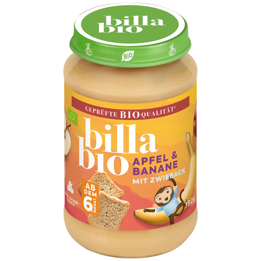 Bild: Billa Bio Apfel & Banane mit Zwieback