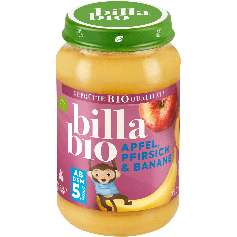 Bild: Billa Bio Apfel, Pfirsich und Banane
