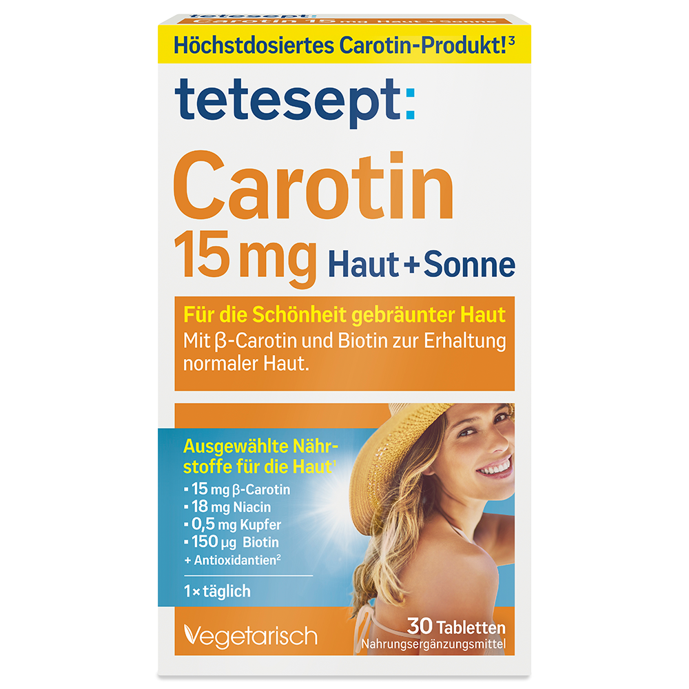 Bild: tetesept: Carotin 15mg Haut + Sonne Tabletten 