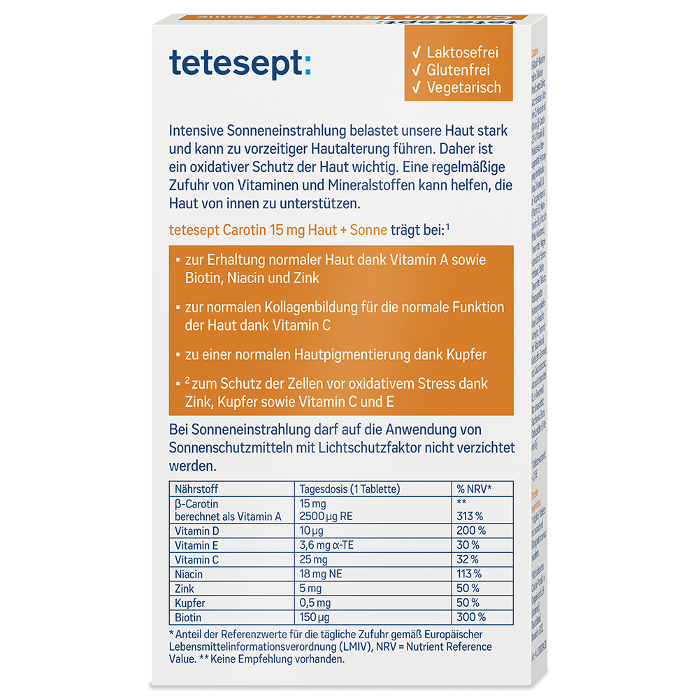 Bild: tetesept: Carotin 15mg Haut + Sonne Tabletten 