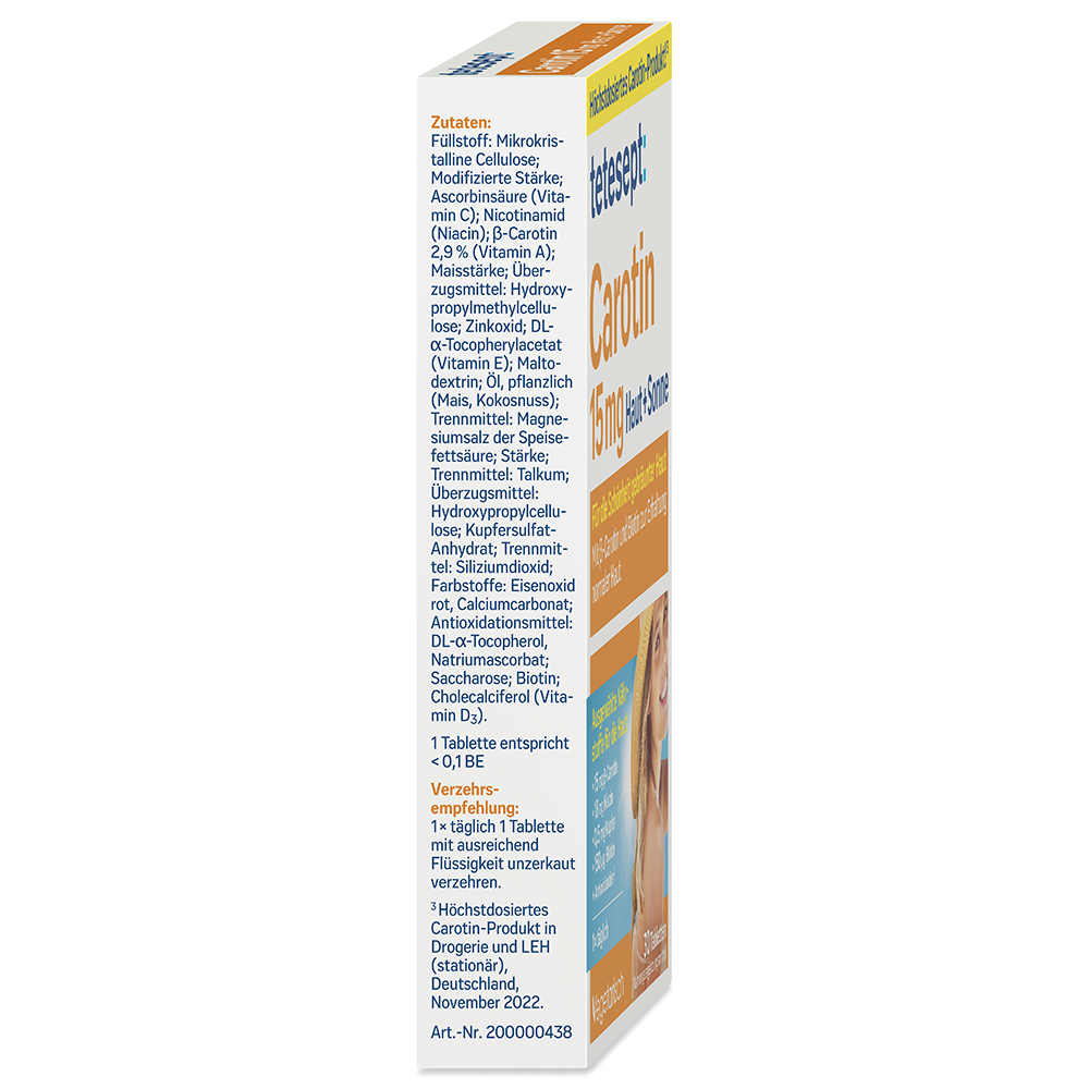 Bild: tetesept: Carotin 15mg Haut + Sonne Tabletten 
