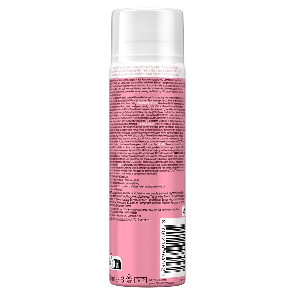 Satin Care Rasiergel mit Vanilleduft, macht die Haut unglaublich weich, glatt und schützt vor Rasurirritationen.
