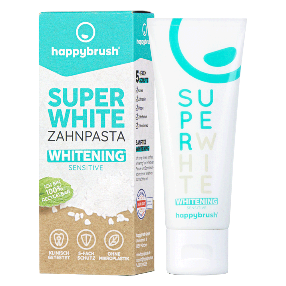 Bild: happybrush Super White Zahnpasta Whitening Sensitive 