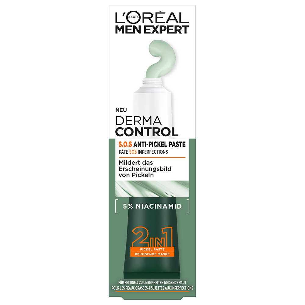 Bild: L'ORÉAL PARIS MEN EXPERT Derma Control S.O.S. 2in1 Anti-Pickel Paste