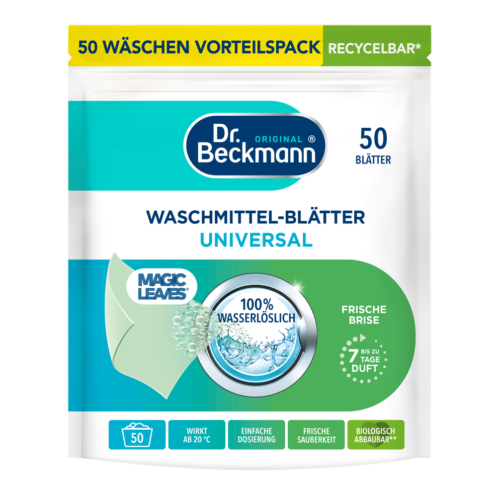 Bild: Dr. Beckmann Magic Leaves Waschmittel Blätter Universal Frische Brise