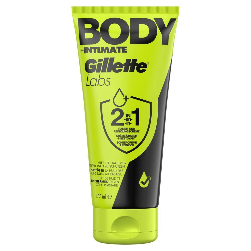GilletteLabs BODY + INTIMATE 2-in-1 Rasier- & Reinigungscrème schützt vor Irritationen.