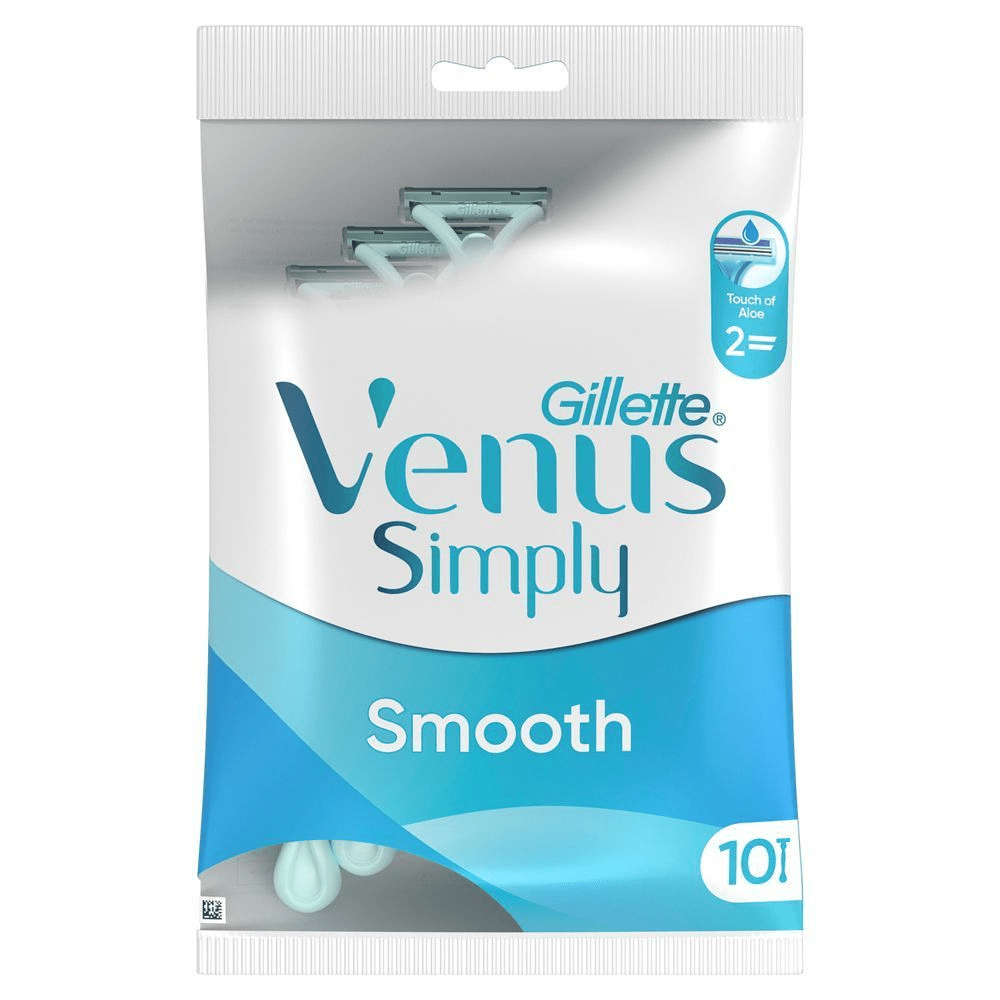 Simply Venus 2 Smooth Rasierer, 10 Stück, mit Aloe Vera für sanfte und geschmeidige Haut.