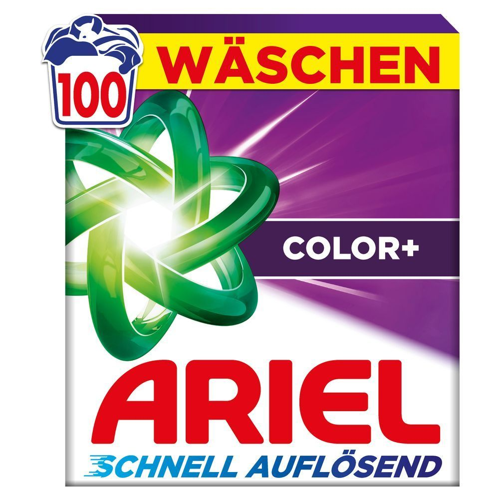 Ariel Color+ Pulver Waschmittel, 100 Wäschen, Fleck-Weg-Power beim 1.Waschen, Schnell auflösend, Vereinfachte Abildung [EN] Ariel, Powder, Carton, Color+, 5.030KG, 100 Washes, Front of Pack