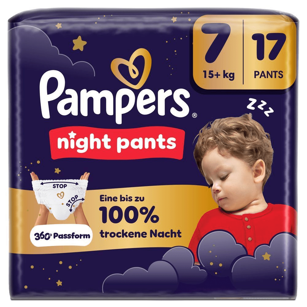 Pampers Night Pants Größe 7, 17 Stück, für eine bis zu 100% trockenen Nacht.