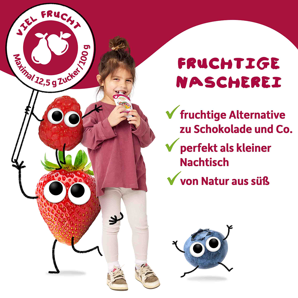 Bild: Freche Freunde Quetschie Apfel, Erdbeere, Blaubeere und Himbeere