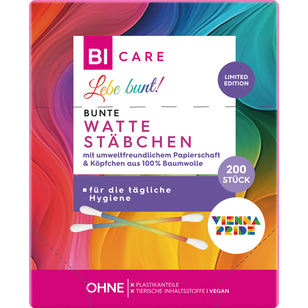 Bild: BI CARE Wattestäbchen Pride Edition 