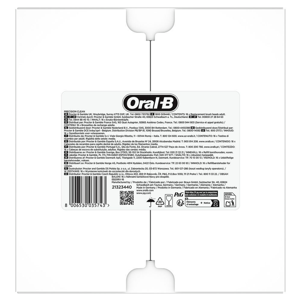 Oral-B Precision Clean Ersatzbürstenköpfe, Packung mit 16 Stück für Erwachsene. [NL] Oral-B Precision Clean, 16x vervangende opzetborstels voor volwassenen.