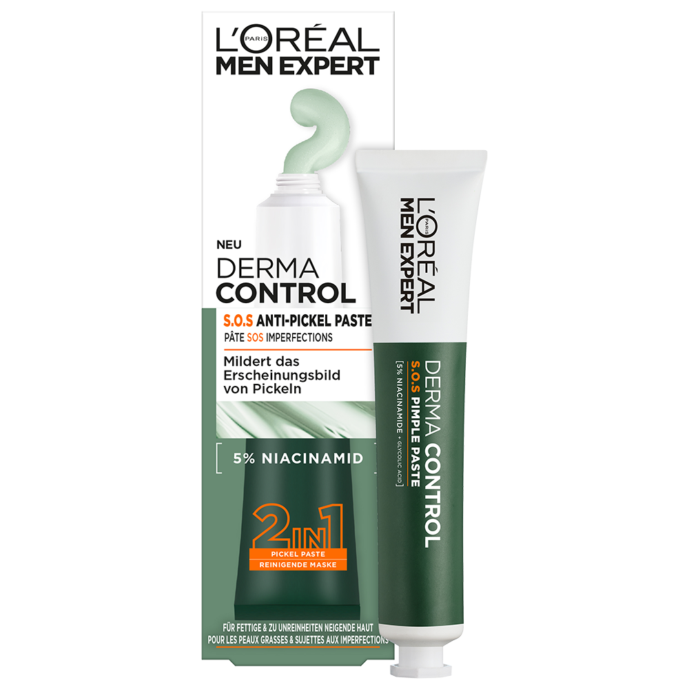 Bild: L'ORÉAL PARIS MEN EXPERT Derma Control S.O.S. 2in1 Anti-Pickel Paste