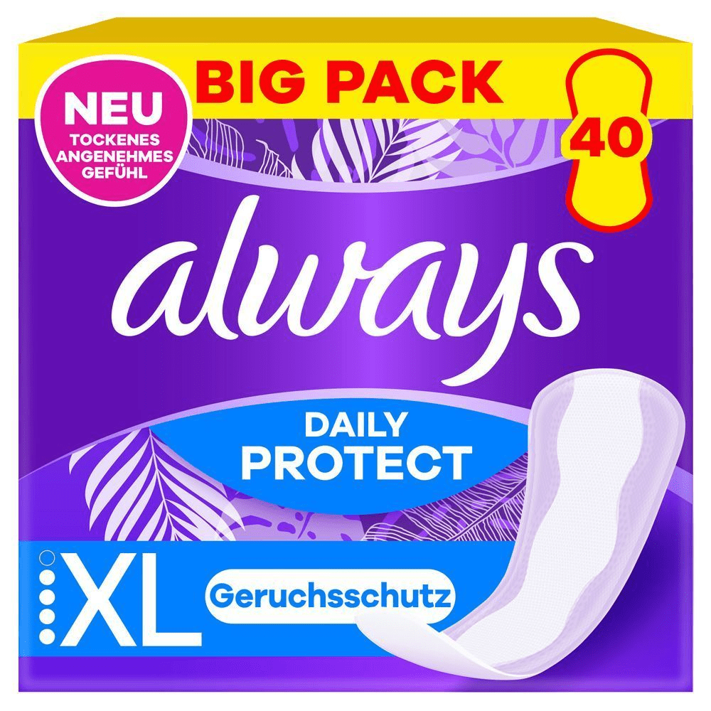 Always Daily Protect Slipeinlagen, XL Größe, im Big Pack mit 40 Stück, verspricht Geruchsschutz und ein angenehm trockenes Gefühl