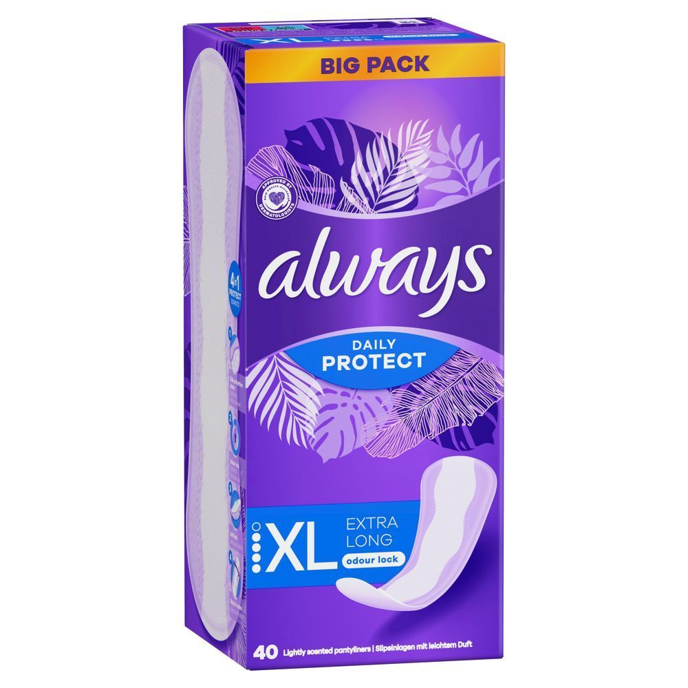 Always Daily Protect Extra Long Slipeinlagen, im Big Pack 40 Stück, Odour Lock;