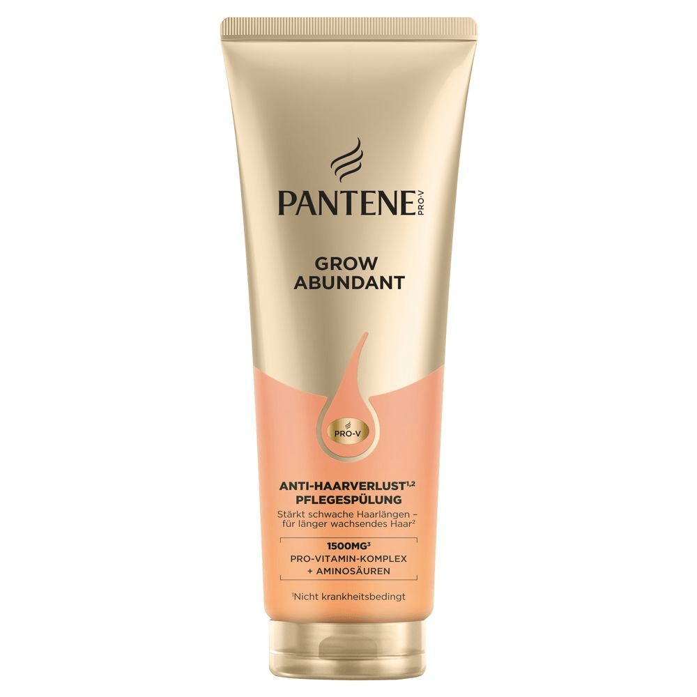 Pantene Pro-V Grow Abundant Anti-Haarverlust Spülung Verpackung, mit dem Fokus auf Anti-Haarverlust.