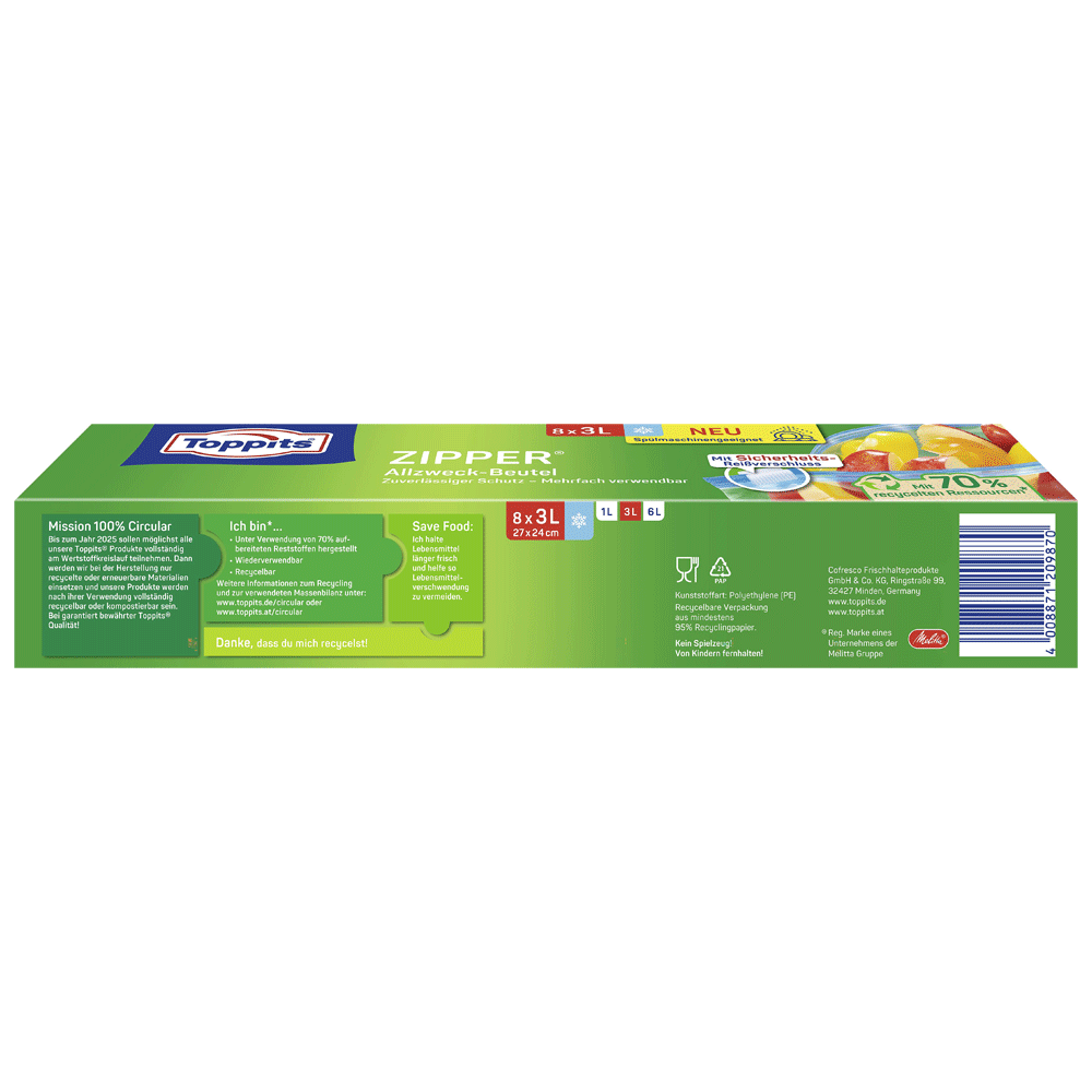 Bild: Toppits ZIPPER Allzweck-Beutel 8x3L
