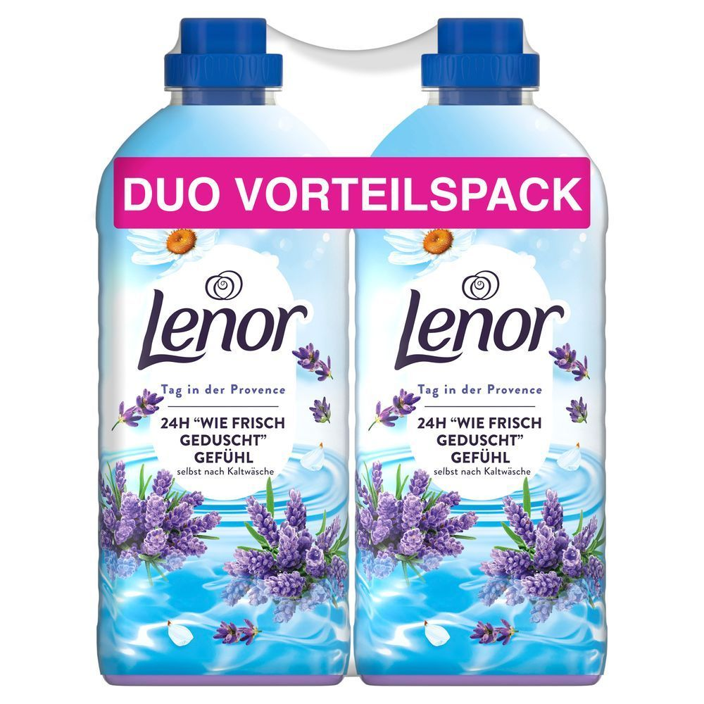 Lenor Weichspüler Tag in der Provence Duo Vorteilspack mit dem Versprechen: 24H wie frisch geduscht Gefühl, selbst nach Kaltwäsche.