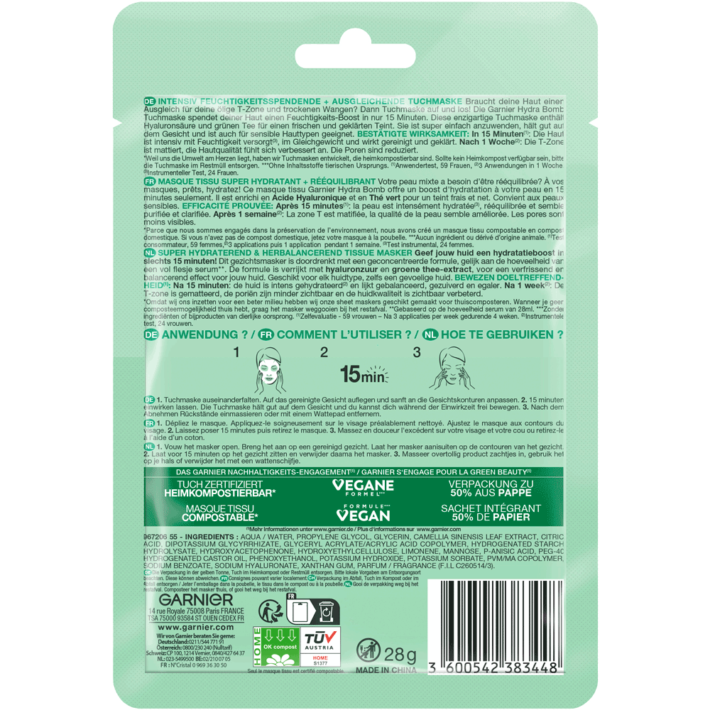 Bild: GARNIER SKIN ACTIVE Hydra Bomb Tuchmaske Grüner Tee