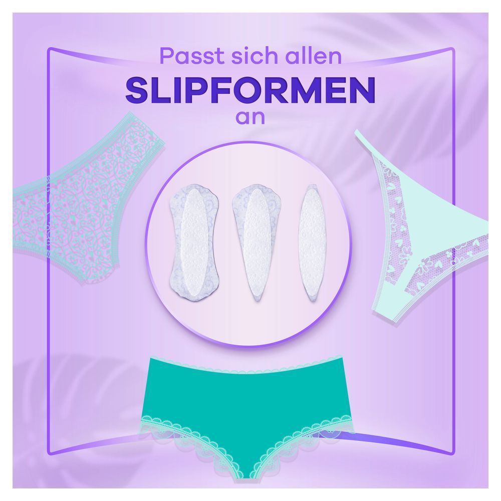 Always Slipeinlagen, dargestellt mit verschiedenen Slipformen, um die Anpassungsfähigkeit an alle Slipformen zu demonstrieren.