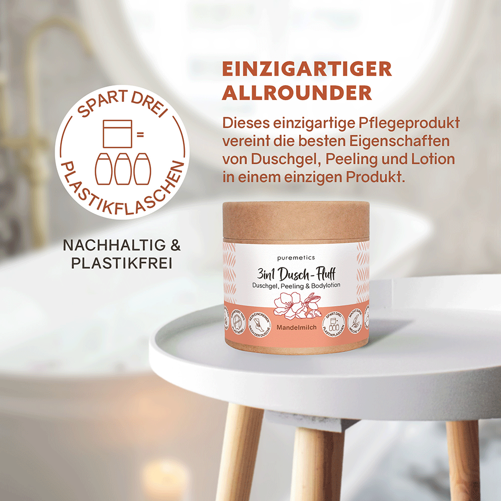 Bild: puremetics 3in1 Dusch Fluff Mandelmilch