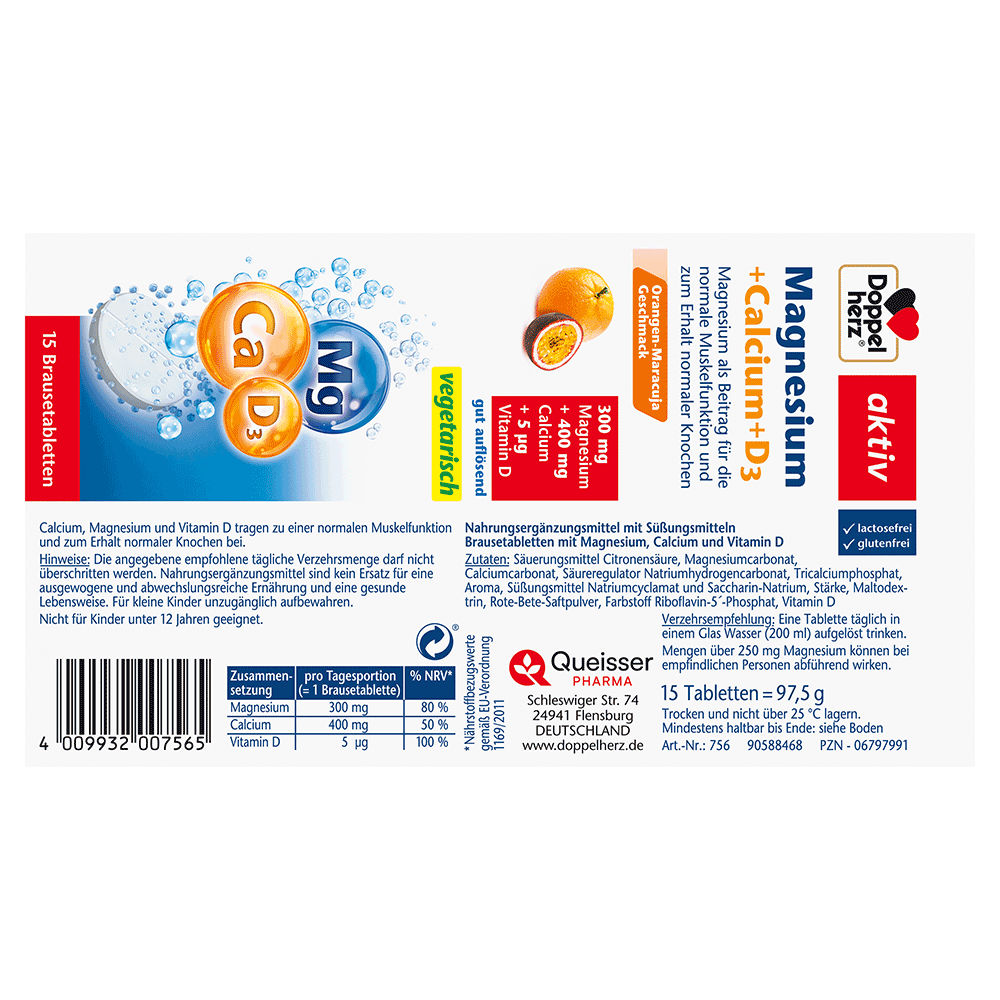 Bild: DOPPELHERZ Magnesium + Calcium + D3 Brausetabletten 