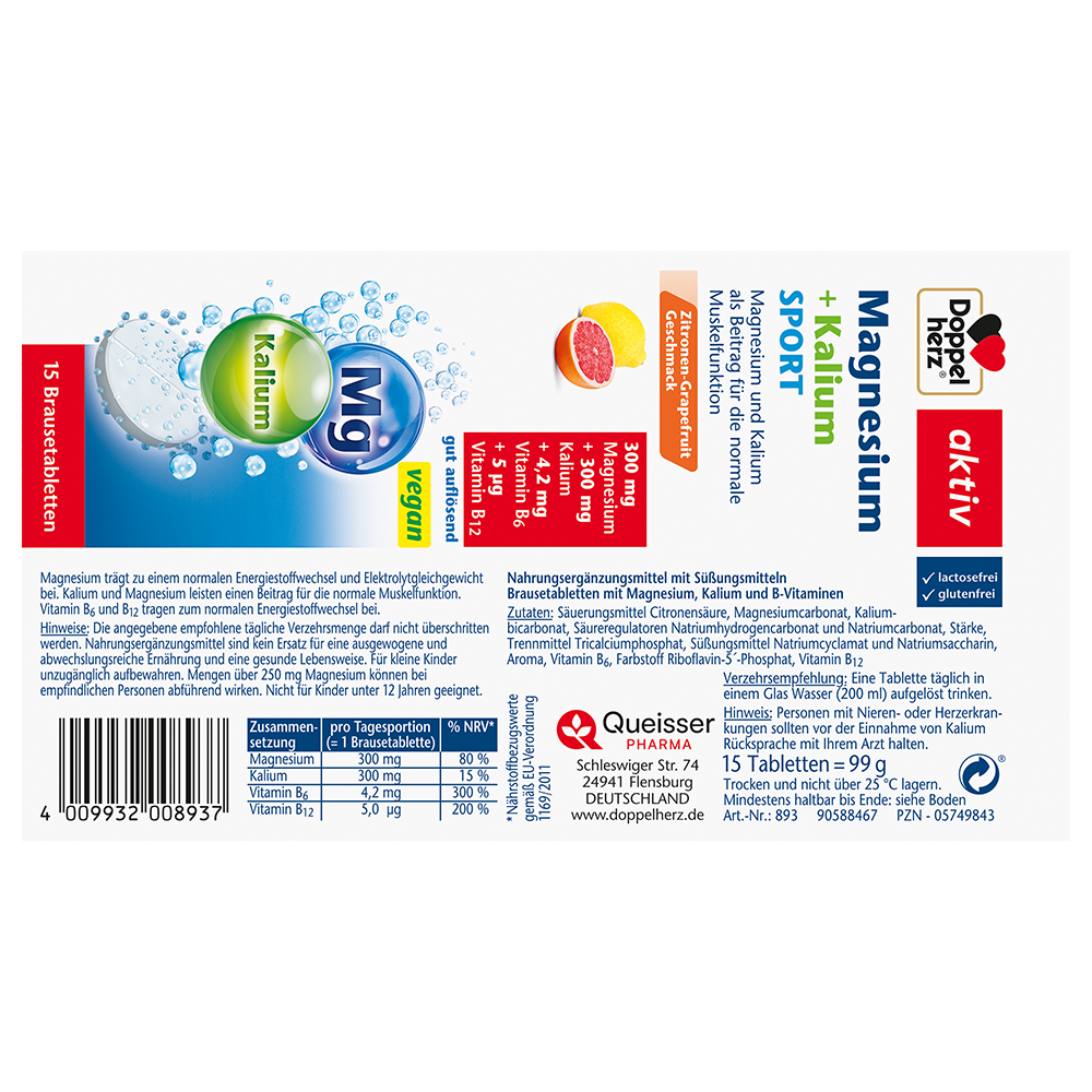 Bild: DOPPELHERZ Magnesium + Kalium Sport Brausetabletten 