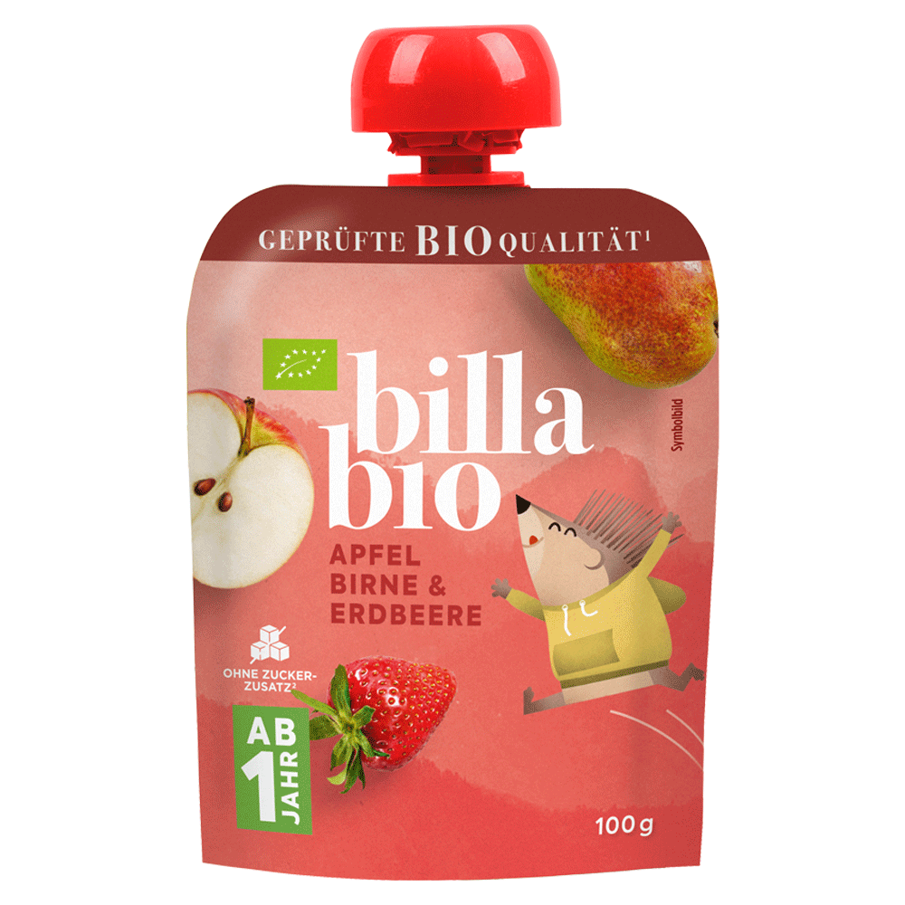 Bild: Billa Bio Quetschie Apfel Birne Erdbeere