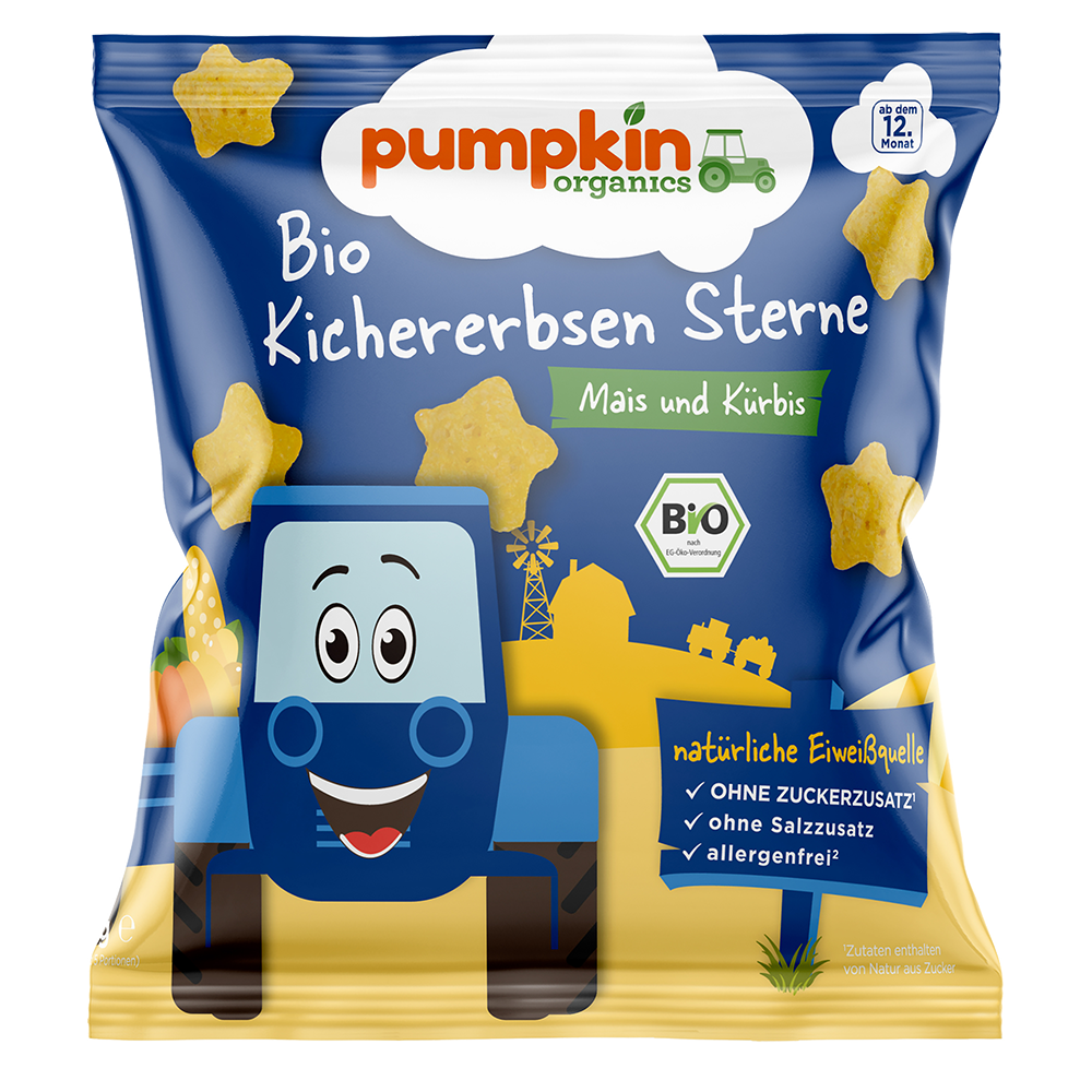 Bild: pumpkin organics Bio Kichererbsen Sterne mit Mais und Kürbis 