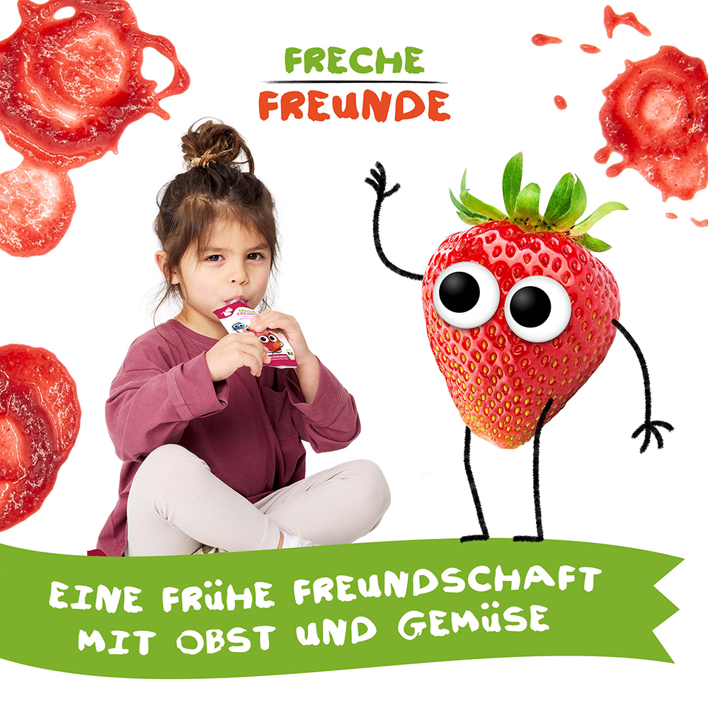 Bild: Freche Freunde Quetschie Apfel, Erdbeere, Blaubeere und Himbeere