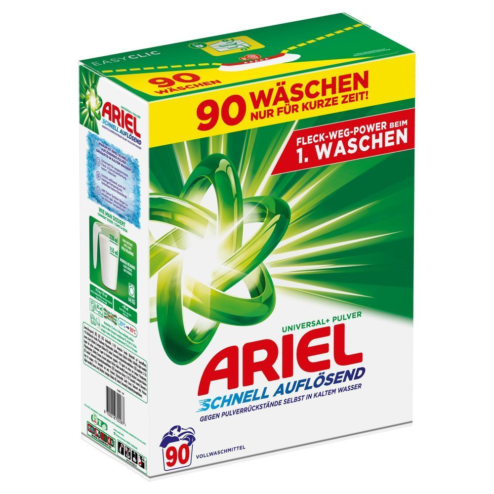 Ariel Universal+ Pulverwaschmittel, 90 Waschladungen [EN] Ariel Universal+ powder laundry detergent, 90 washes [IT] Detersivo in polvere per bucato Ariel Universal+, 90 lavaggi;